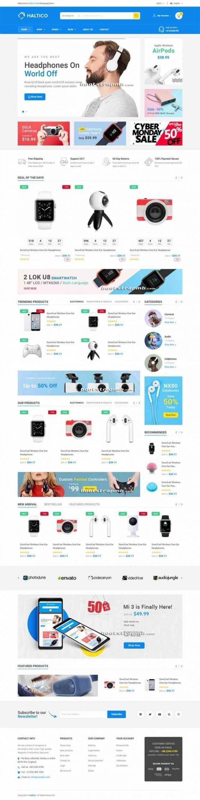 蓝色Bootstrap4大型响应式数码产品设备商城 - 简单网创项目资源网