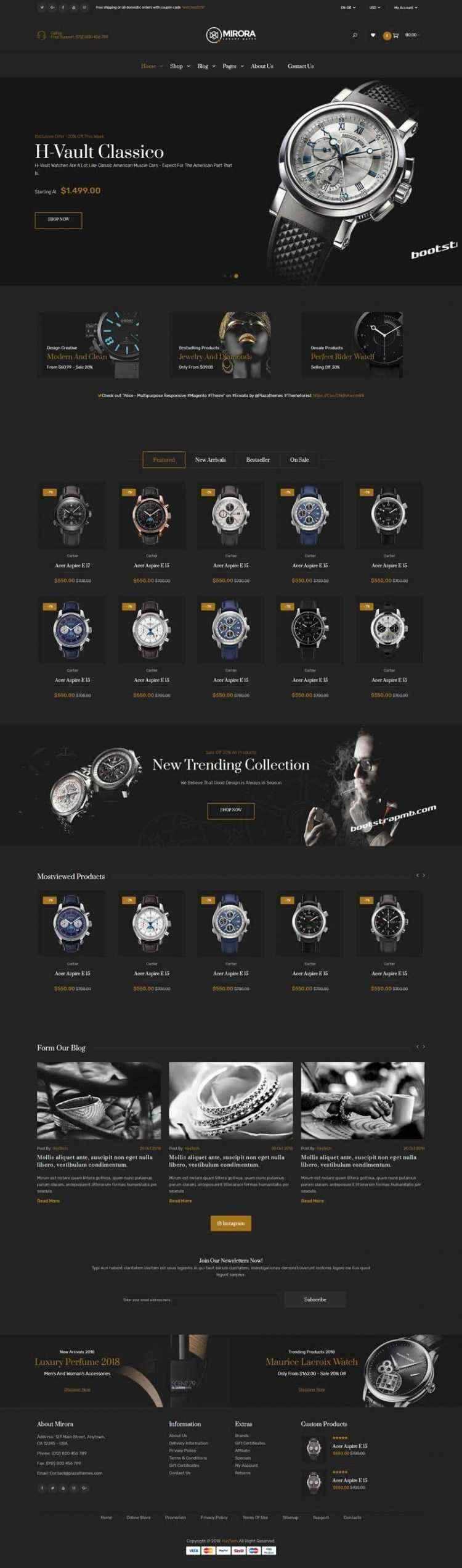 Bootstrap黑色响应式奢侈品手表商城网站 - 简单网创项目资源网