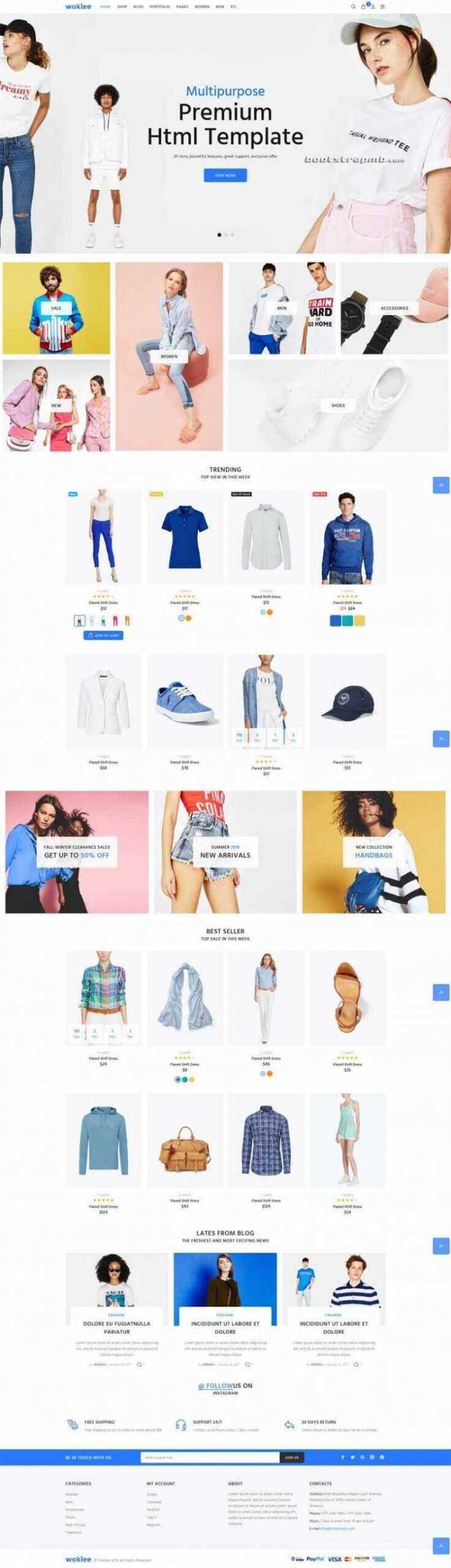 蓝色宽屏Bootstrap响应式服装购物商城 - 简单网创项目资源网