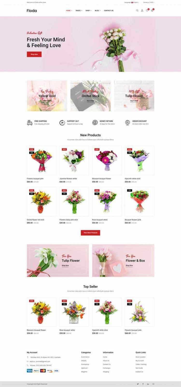 Bootstrap红色精美响应式鲜花花店电商网站 - 简单网创项目资源网