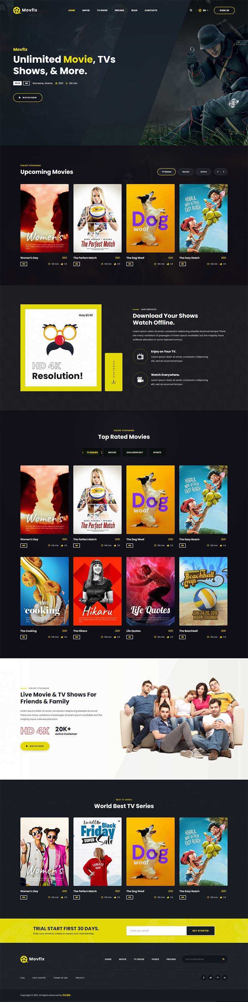 响应式在线影院视频平台HTML5模板 - 简单网创项目资源网