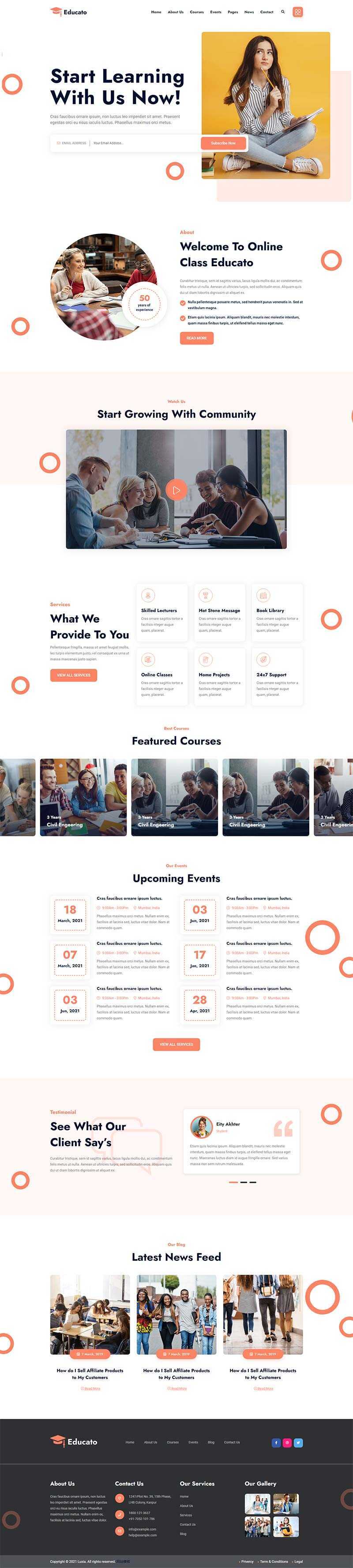 橘黄色响应式在线学习教育企业网站html模板 - 简单网创项目资源网