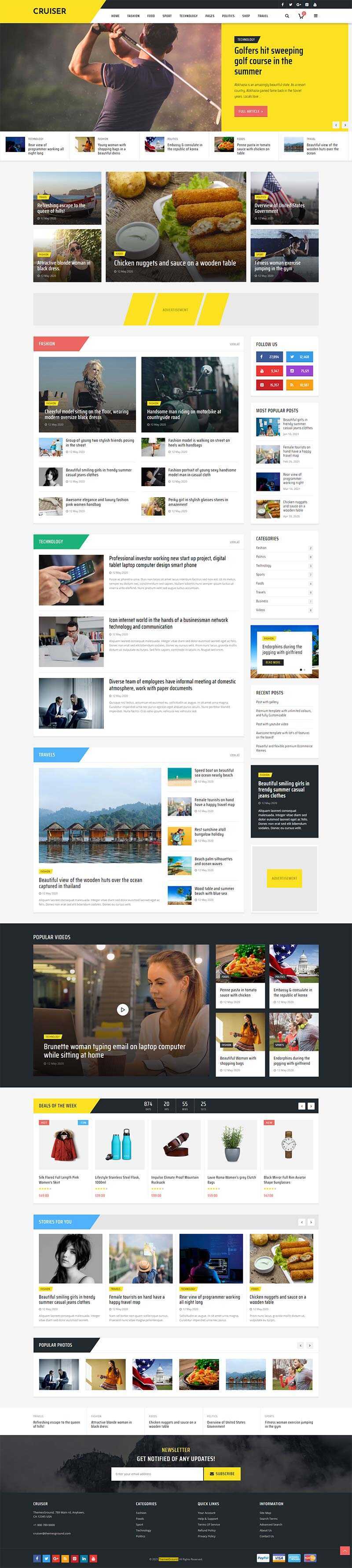 黄色响应式时尚资讯博客网站HTML模板 - 简单网创项目资源网