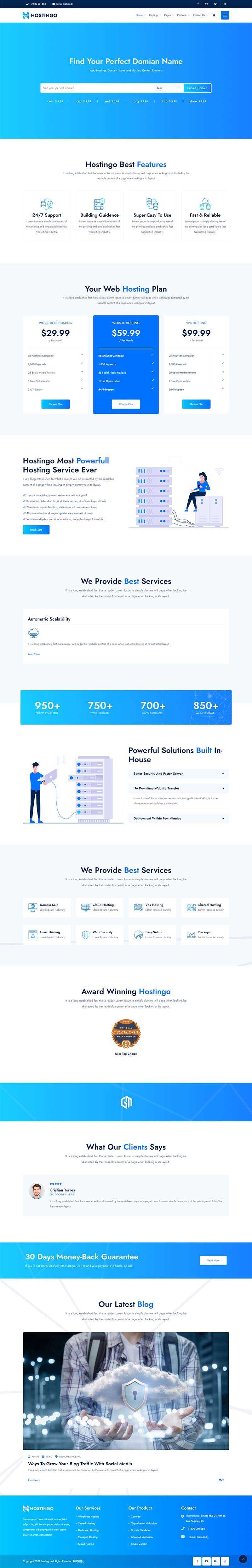 蓝色风格IDC服务器主机托管网站html模板 - 简单网创项目资源网