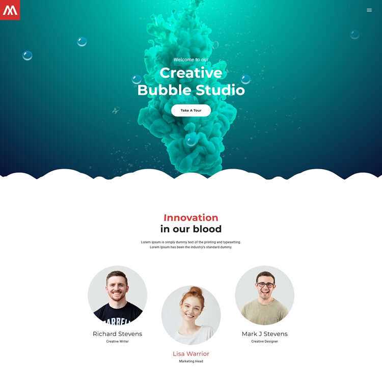 个性创意泡泡工作室html5模板 - 简单网创项目资源网