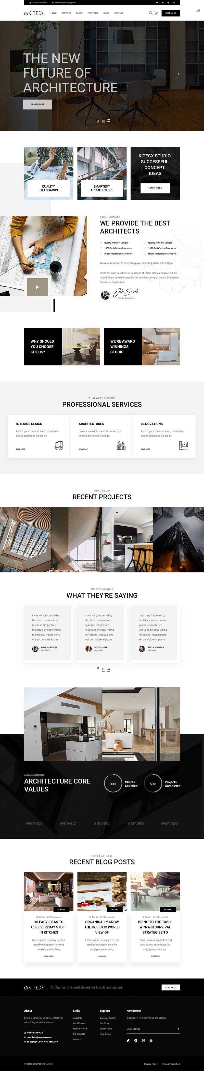 黑色响应式室内建筑行业HTML模板 - 简单网创项目资源网