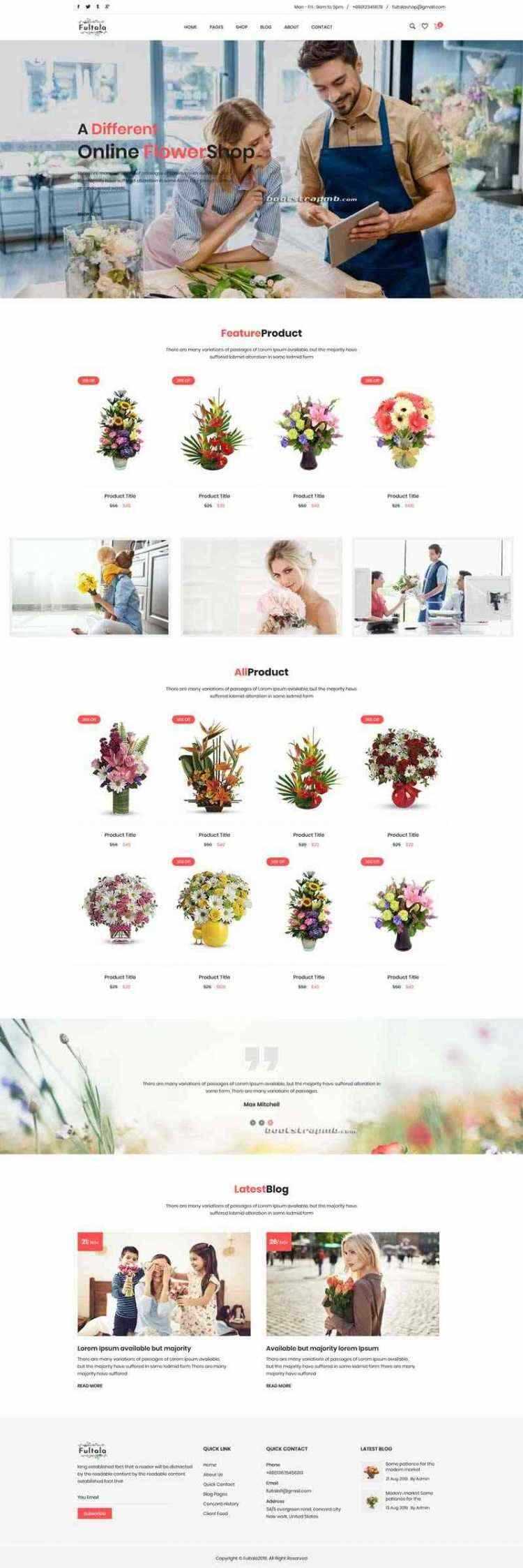 Bootstrap英文外贸响应式鲜花预订网电商 - 简单网创项目资源网