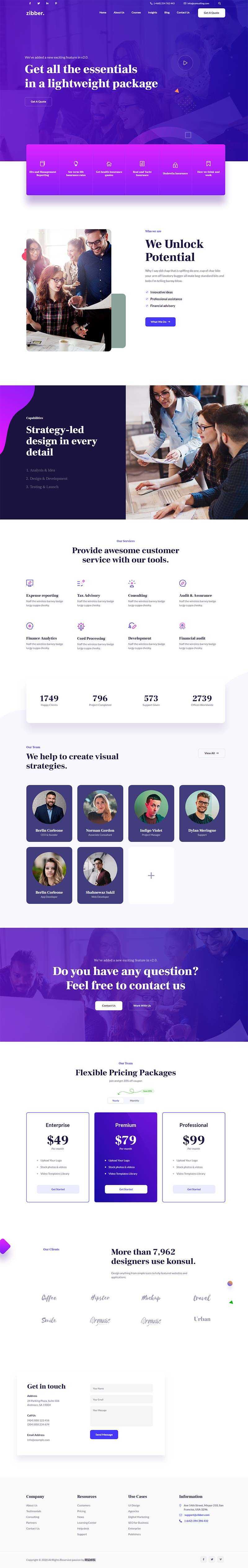 蓝紫色商务投资咨询公司html模板 - 简单网创项目资源网