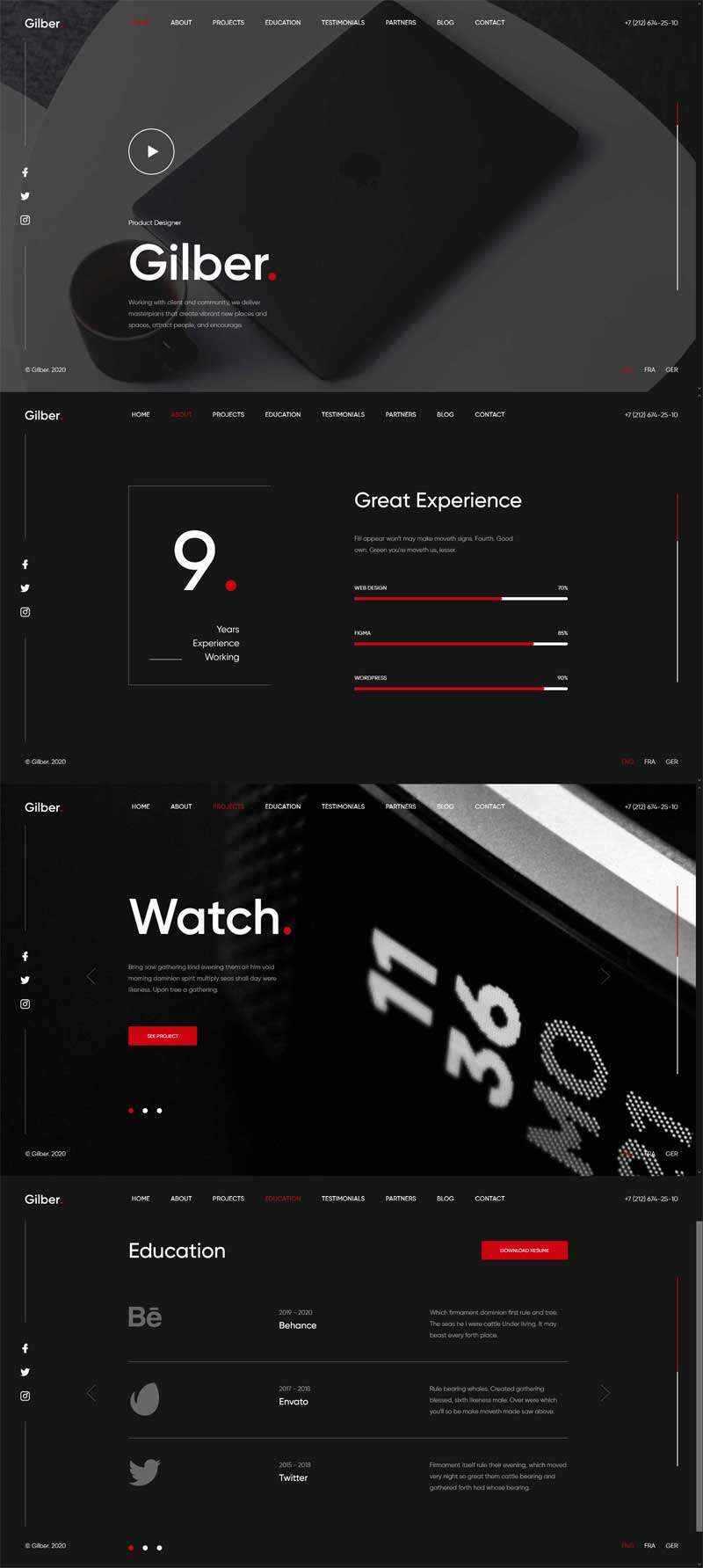 个人简历作品展示全屏滚动html模板 - 简单网创项目资源网