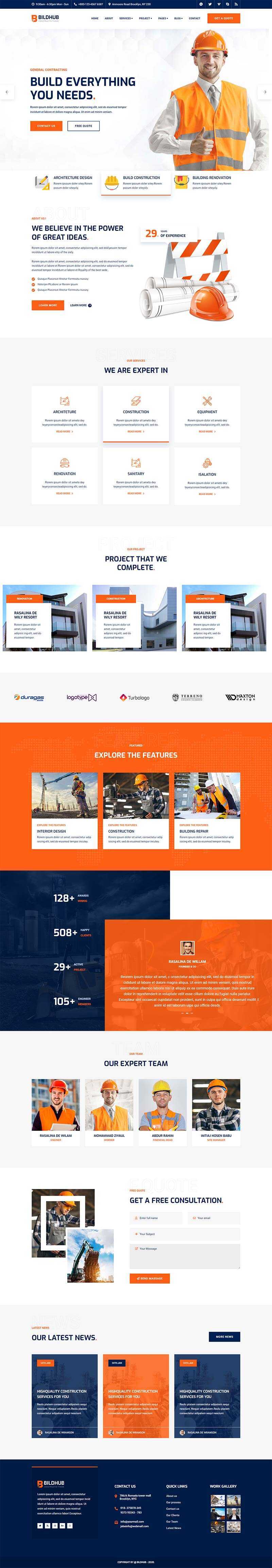 bootstrap橙色响应式建筑设计公司网站html模板 - 简单网创项目资源网