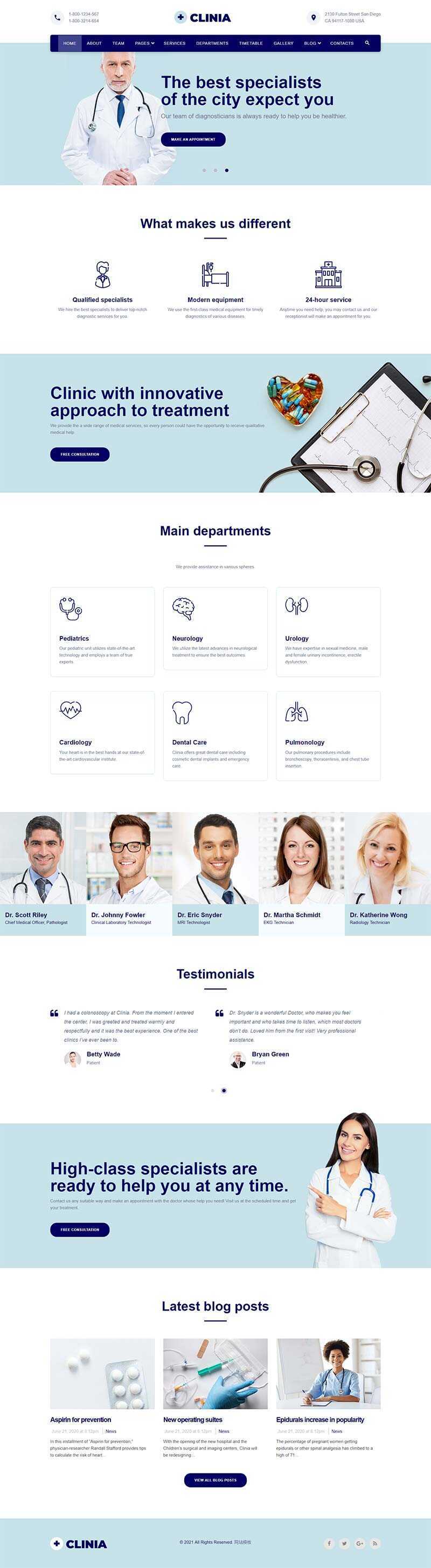 bootstrap蓝色医疗诊所服务网站HTML5模板 - 简单网创项目资源网