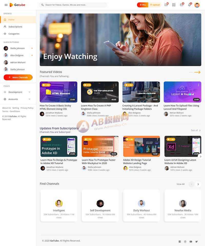 响应式网络视频共享平台网站HTML模板 - 简单网创项目资源网