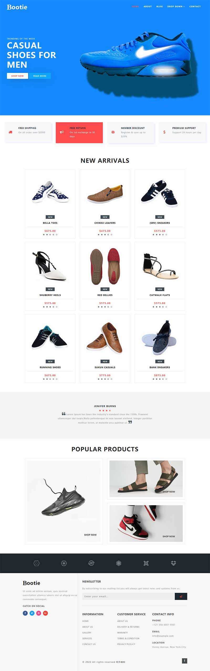 简洁大气的鞋子商城Bootstrap响应式网页模板 - 简单网创项目资源网