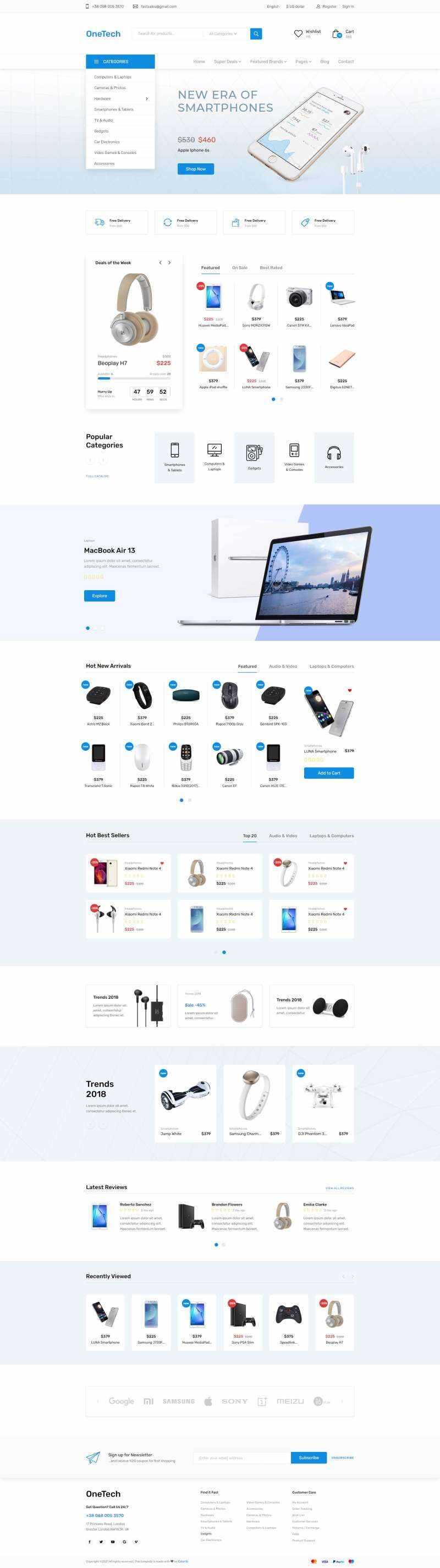 浅蓝色干净简洁的响应式数码商城html模板 - 简单网创项目资源网