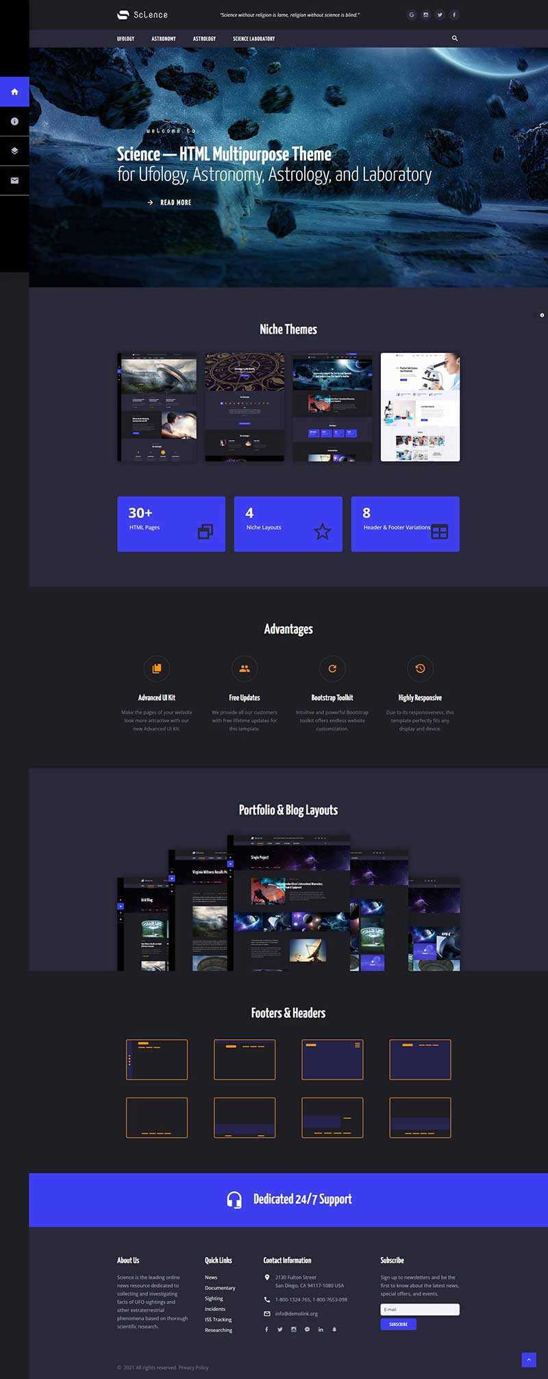 深色星空宇宙天文类多用途网站HTML模板 - 简单网创项目资源网