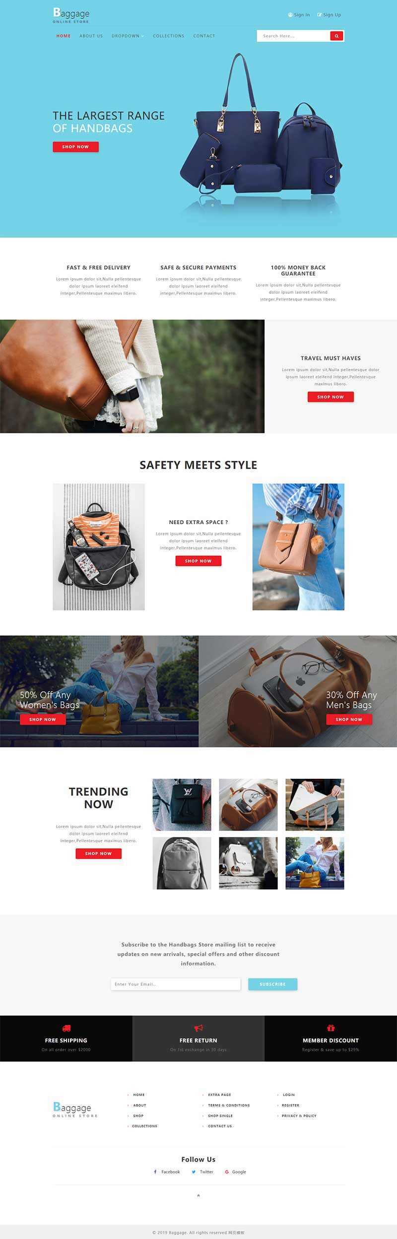 Bootstrap响应式箱包电子商务网站html模板 - 简单网创项目资源网