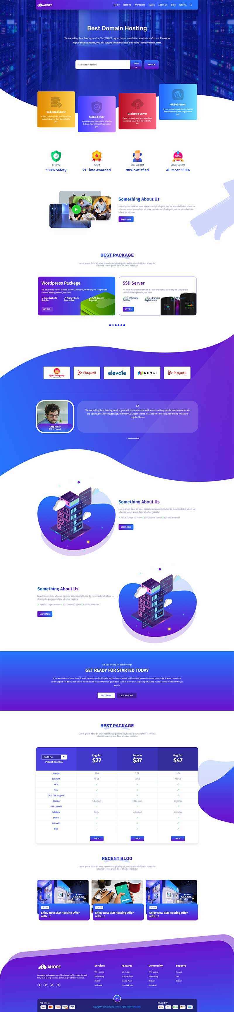 蓝色风格域名服务器托管服务公司网站html模板 - 简单网创项目资源网