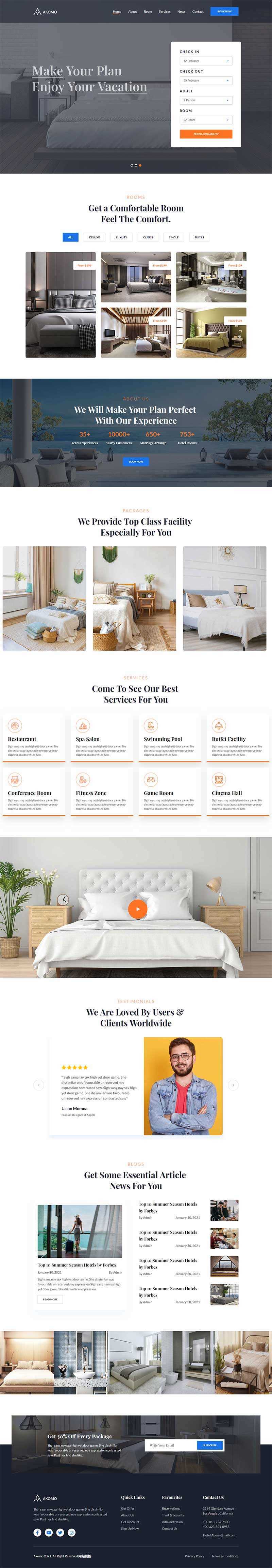 多功能酒店预订、度假村和酒店官网HTML模板 - 简单网创项目资源网