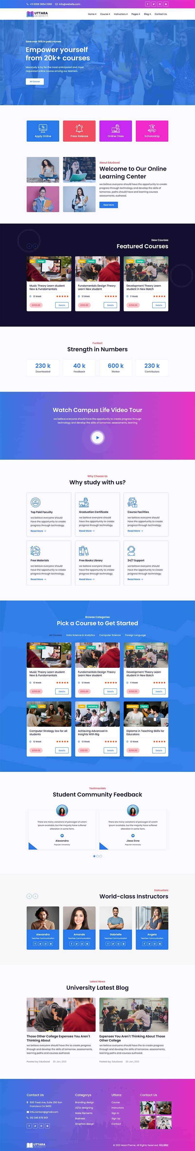 bootstrap响应式大学在线课程网站HTML模板 - 简单网创项目资源网