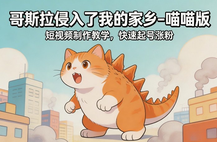 哥斯拉侵入了我的家乡–喵喵版短视频制作教学,快速起号涨粉 哥斯拉侵入了我的家乡–喵喵版短视频制作教学,快速起号涨粉