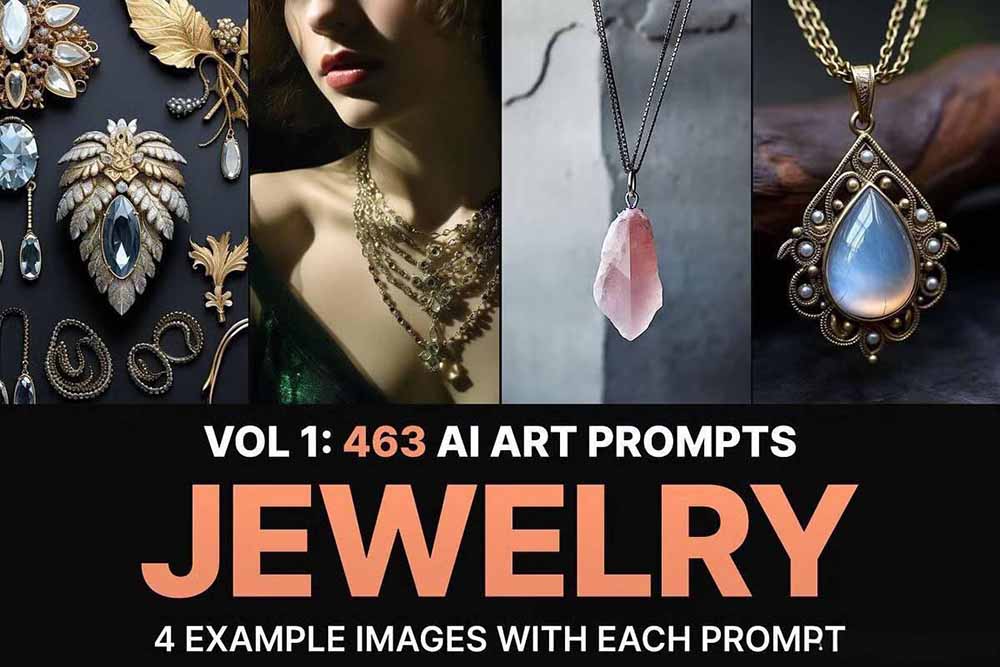 460+专业Midjourney珠宝摄影AI提示词+成效果图，戒指/项链/耳环/手链/宝石/及奢侈配饰等全品类