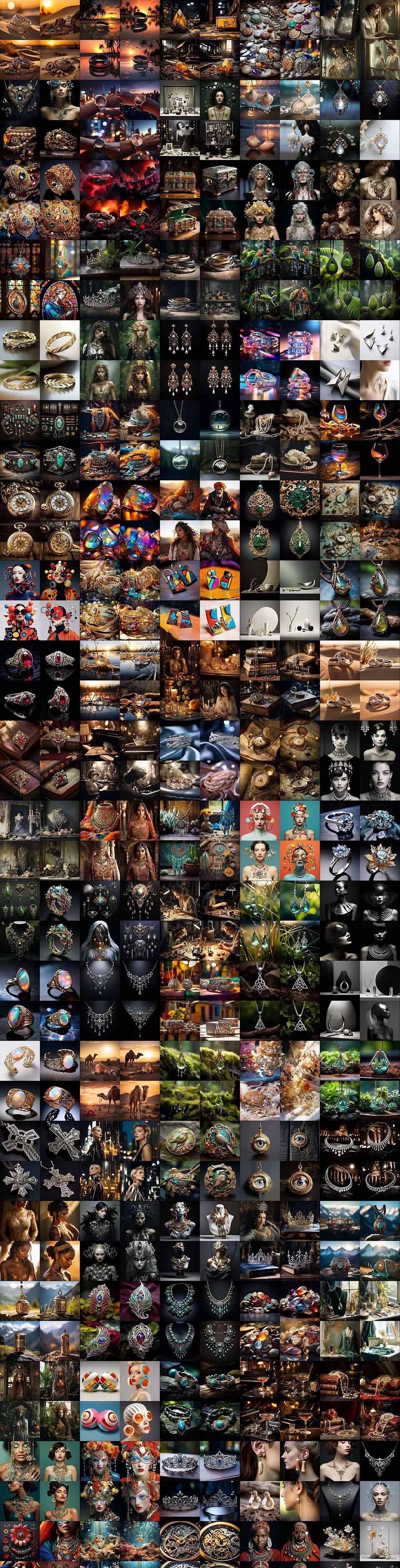 460+专业Midjourney珠宝摄影AI提示词+成效果图，戒指/项链/耳环/手链/宝石/及奢侈配饰等全品类
