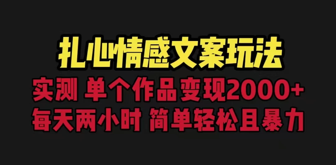 扎心情感文案玩法,单个作品变现2000+,一分钟一条原创作品,流量爆炸 - 简单网创项目资源网