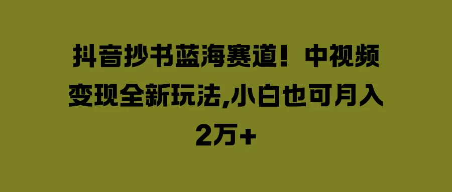 抖音抄书蓝海赛道！中视频变现全新玩法，小白也可月入2万+ - 简单网创项目资源网