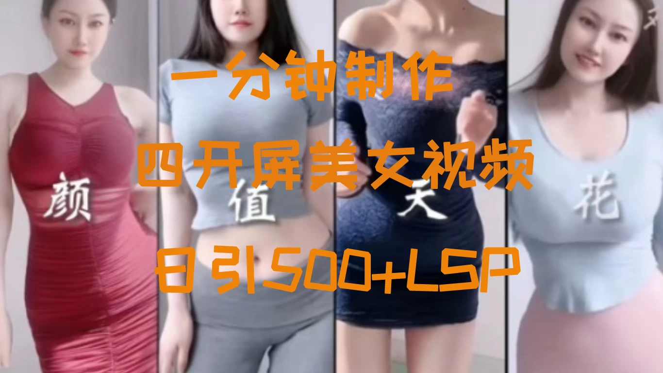 S粉新玩法，流量爆炸，美女视频四开屏，日引500+ - 简单网创项目资源网