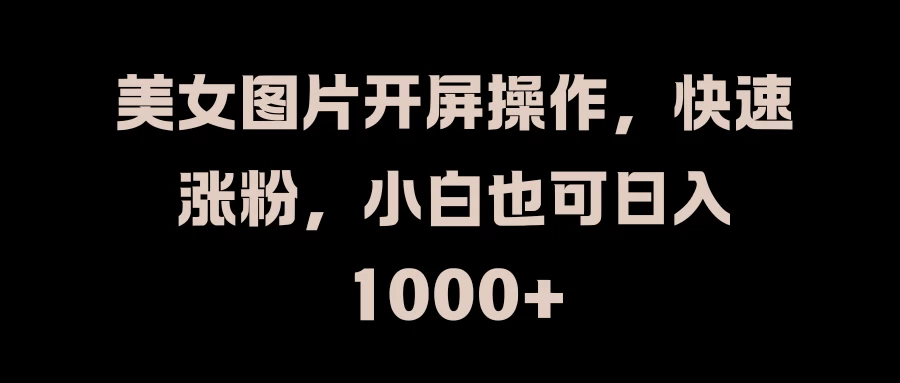美女图片开屏操作，快速涨粉，小白也可日入1000+ - 简单网创项目资源网