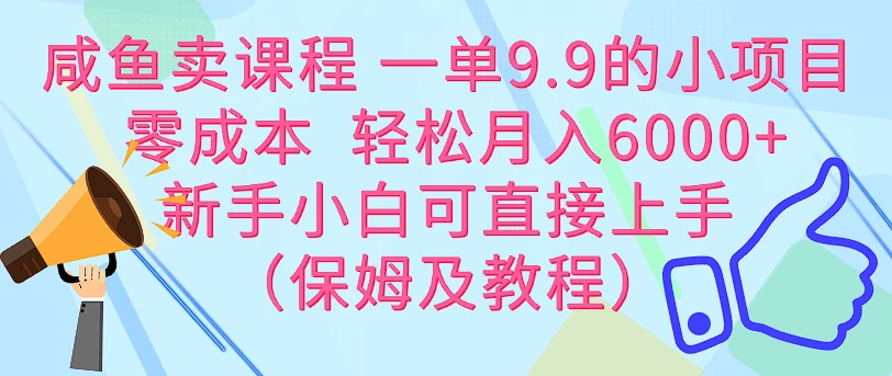 咸鱼卖课程 一单9.9的小项目 零成本 轻松月入6000+新手小白可直接上手(保姆级教程) - 简单网创项目资源网