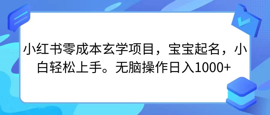 小红书零成本玄学项目，宝宝起名，小白轻松上手，无脑操作日入1000+ - 简单网创项目资源网