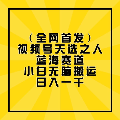 全网首发，视频号天选之人蓝海赛道，小白无脑搬运日入一千 - 简单网创项目资源网