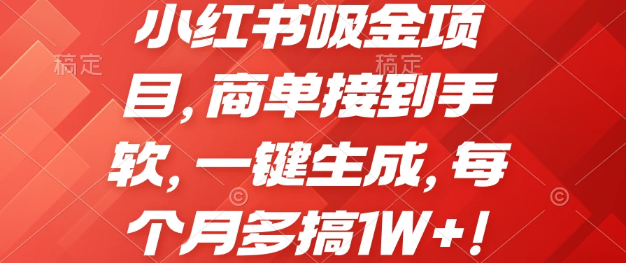 小红书吸金项目，商单接到手软，一键生成，每个月多搞1W+ - 简单网创项目资源网