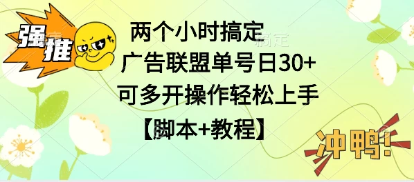 广告联盟掘金，每天2小时稳定收益单号30+可多开，轻松上手，全套详细【脚本+教程】 - 简单网创项目资源网