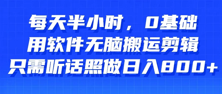 每天半小时，0基础用软件无脑搬运剪辑，只需听话照做日入800+ - 简单网创项目资源网