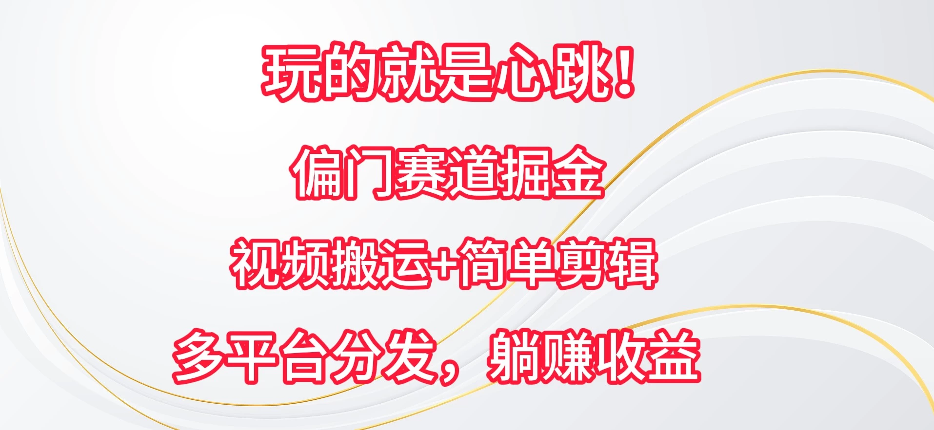 玩的就是心跳！偏门赛道掘金，视频搬运简单剪辑，多平台分发，躺赚收益 - 简单网创项目资源网