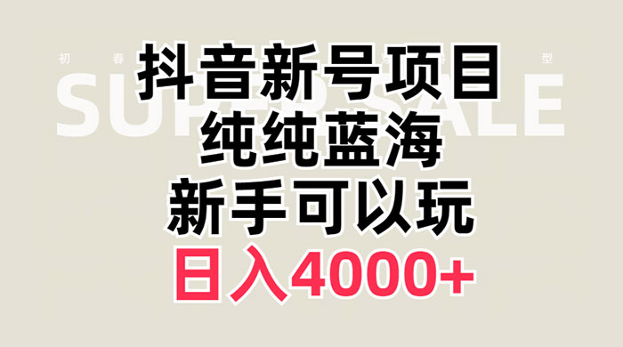 抖音新号项目，蓝海赛道，必须是新账号，日入 4000+ - 简单网创项目资源网