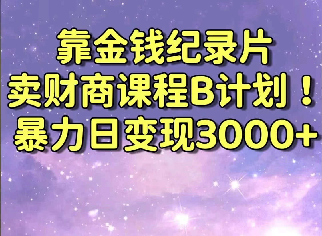 靠金钱纪录片卖财商课程，暴力日变现3000+，喂饭级干货教学！！ - 简单网创项目资源网