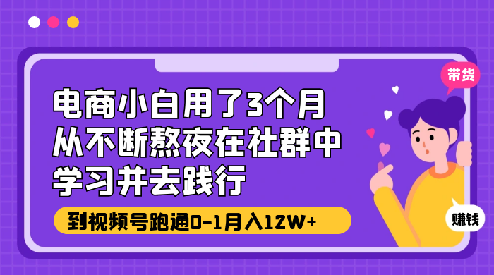 电商小白用了 3 个月，从不断熬夜在社群中学习并去践行，到视频号跑通 0-1 月入 12W+ - 简单网创项目资源网