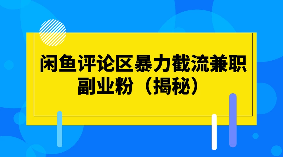 闲鱼评论区暴力截流兼职副业粉（揭秘） - 简单网创项目资源网
