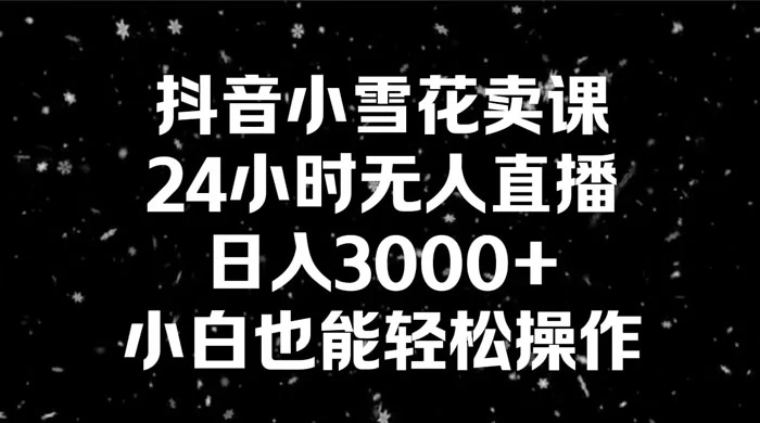 抖音小雪花卖课，24 小时无人直播，日入 3000+ ，小白也能轻松操作 - 简单网创项目资源网
