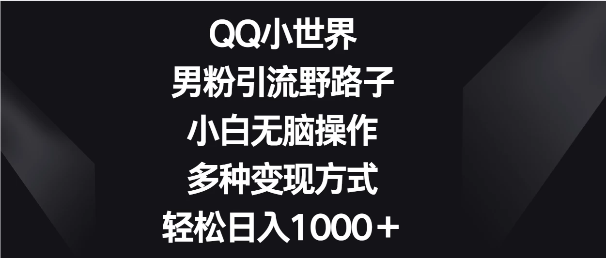 QQ小世界男粉引流野路子,小白无脑操作,多种变现方式轻松日入1000+ - 简单网创项目资源网