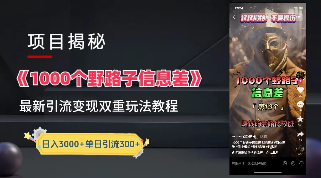 抖音最新一千个野路子玩法教程，变现+引流双重玩法，野路子信息差 - 简单网创项目资源网