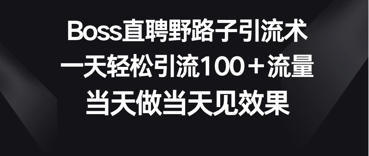 Boss直聘野路子引流术，一天轻松引流100+流量，当天做当天见效果 - 简单网创项目资源网