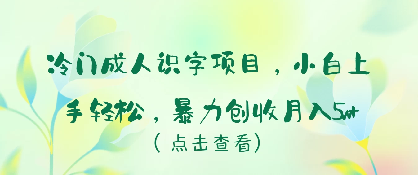 冷门成人识字项目，小白也能轻松学习，暴力创收月入5w！ - 简单网创项目资源网