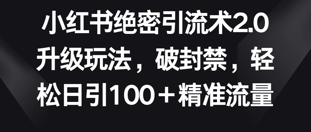 小红书绝密引流术2.0升级玩法，破封禁，轻松日引100＋精准流量 - 简单网创项目资源网