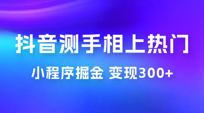 抖音小程序掘金：测手相上热门，当天见收益一小时变现 300+ - 简单网创项目资源网