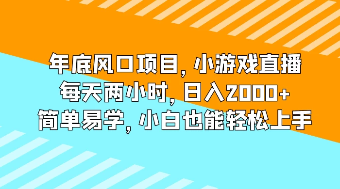 年底风口项目，小游戏直播，每天两小时，日入2000+，简单易学，小白也能轻松上手 - 简单网创项目资源网