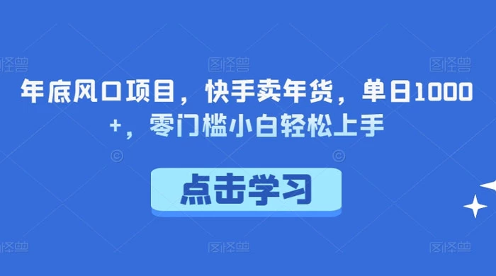 年底风口项目，快手卖年货，单日 1000+，零门槛小白轻松上手 - 简单网创项目资源网